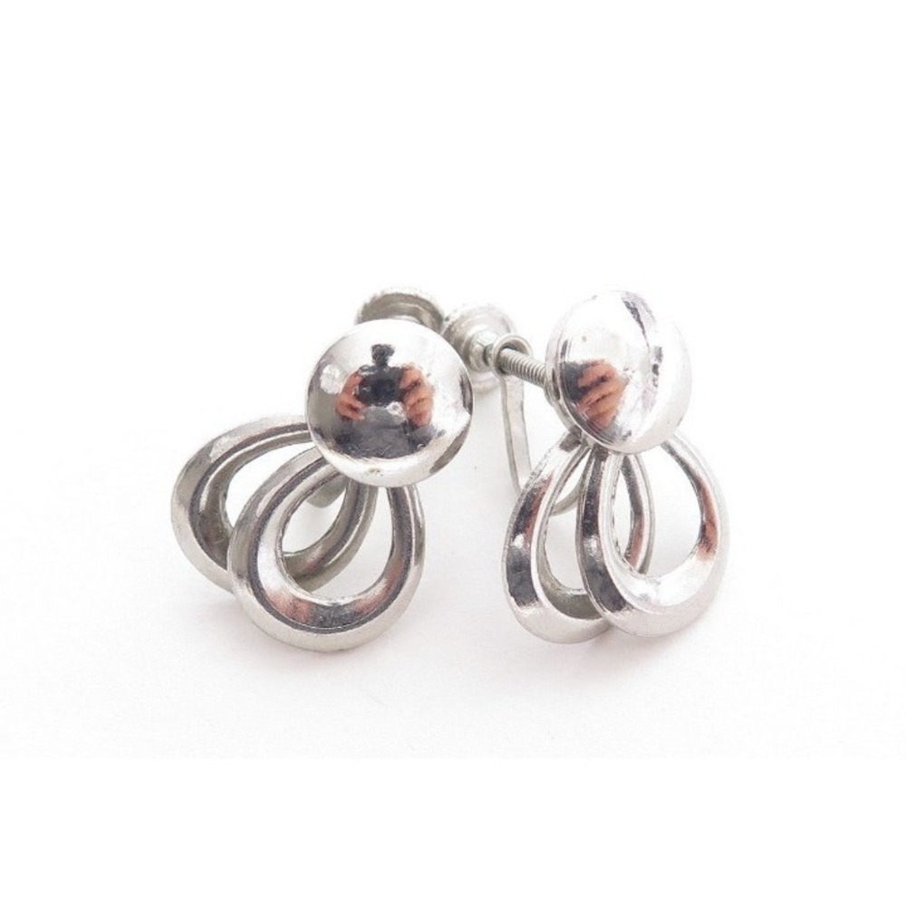 Vintage Silver Toned Double Teardrop SB Earrings